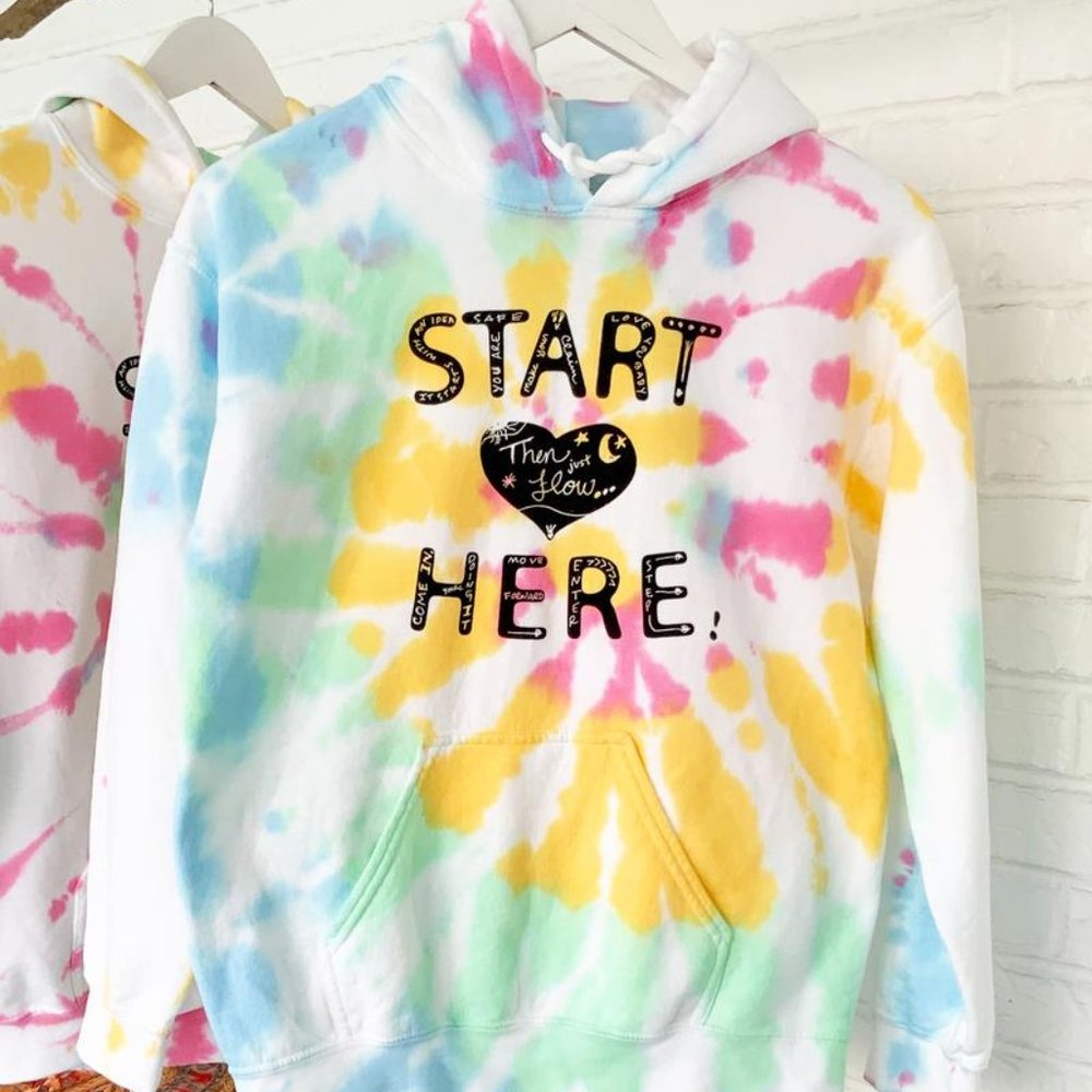 Start Here - White Rainbow Tie Dye Fleece Hoodie